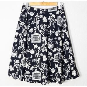 Talbots Maxi Skirt A-Line Black White Floral Size 2 Bold Botanical Print